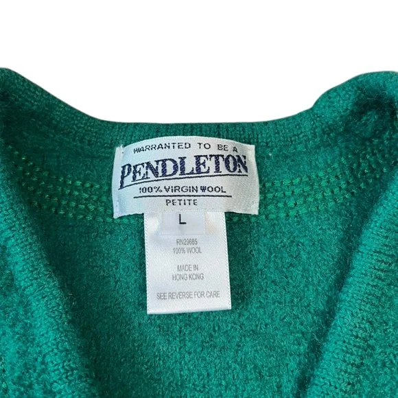 100% Virgin Wool Pendleton Green Button Up Cardigan with Embroidered Detail - Picture 8 of 8